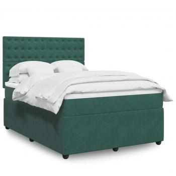 Cama Box Spring con Colchón de Terciopelo Verde Oscuro 140x190 cm