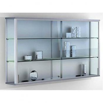Vitrina mural LINK con 2 baldas ajustables y puertas correderas de vidrio templado, dimensiones 1500 x 200 x 800 mm