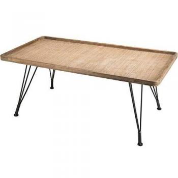 Mesa de centro rectangular MACABANE de ratán con patas de metal negro de 110 cm