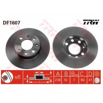 Disco de freno TRW DF1607 con características de alta calidad, diseño optimizado para una mejor disipación del calor, resistencia a la deformación y un rendimiento superior en condiciones de frenado