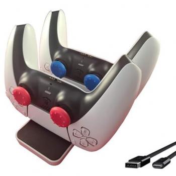 Cargador Doble Rápido para Mando PS5 CAELLUMA - Base de Carga USB-C para 2 Mandos Simultáneos con Cable Incluido