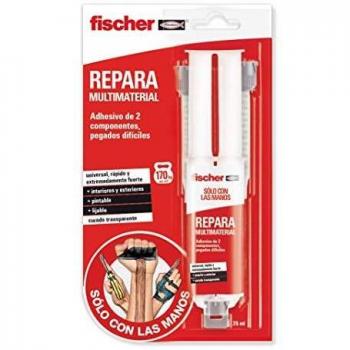 fischer SCLM - adhesivo bicomponente Repara Multimaterial, universal para casos difíciles pegamento epoxi transparente de fácil aplicación en multimateriales en espacios interiores y exteriores ,25ml