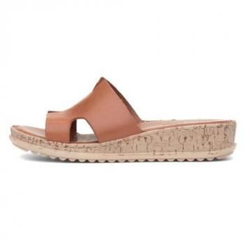 Hush Puppies Eloise Women's Tan Leather Low Wedge Slip-On Sandals - Size UK 6
