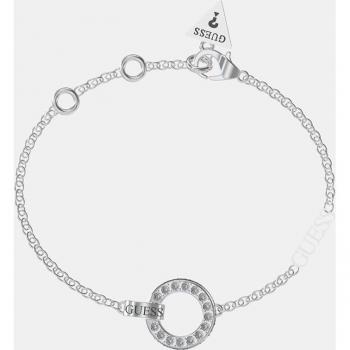 Pulsera Guess Circle Lights de acero inoxidable, diseño moderno, cierre ajustable, detalles brillantes y logotipo de la marca