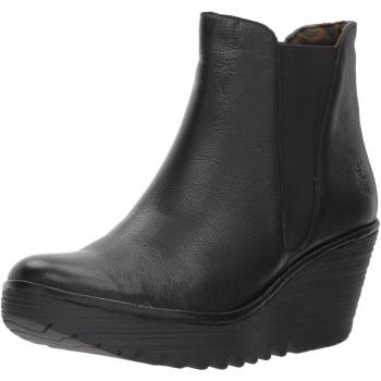Fly London Woss Black Leather Wedge Ankle Boots