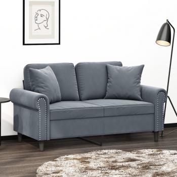 2-Seater Dark Grey Velvet Sofa with Throw Pillows 120 cm