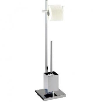 Wenko Portarrollos con Escobillero, Acero, Plateado, 18.5x23.5x72.5 cm