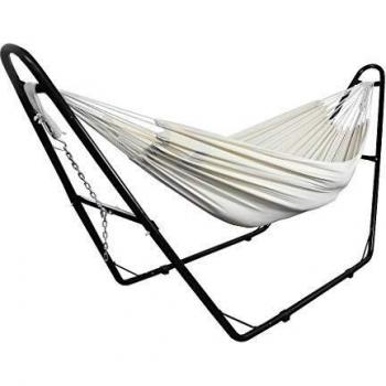 Cama Colgante Hamaca Beige con Soporte Tipo H, Algodón, Capacidad para 2 Personas, Altura Ajustable
