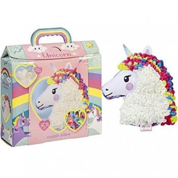 Juego de manualidades de unicornio: cojín de unicornio arcoíris con hilo suave y aguja de ganchillo, regalo para niños