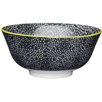 Set de 4 cuencos contemporáneos con patrón de flores, cerámica, Negro/Blanco, 15,5cm