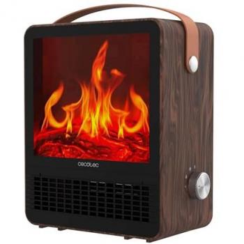 Calefactor Cerámico de Sobremesa ReadyWarm 1500W con Luz Efecto Llamas y Termostato Regulable, Bajo Consumo, Triple Sistema de Seguridad, Ideal para 15 m², Negro