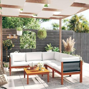 6-Piece Cream Cushioned Acacia Wood Garden Lounge Set