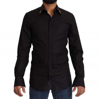 Dolce & Gabbana Black GOLD Cotton Crystal Cross Slim Shirt - IT37 | XS
