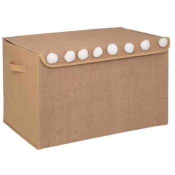 Cofre de Almacenamiento Infantil de Jute con Pompones - 36x57 cm - Marrón