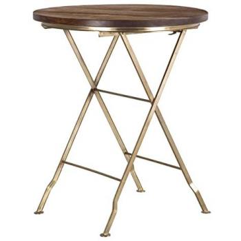 Mesa auxiliar 66 x 66 x 78 cm Dorado Madera Marrón Hierro, Mesita redonda plegable de hierro y madera natural oscura, Mesa auxiliar 66 x 66 x 78 cm Dorado Madera Marr