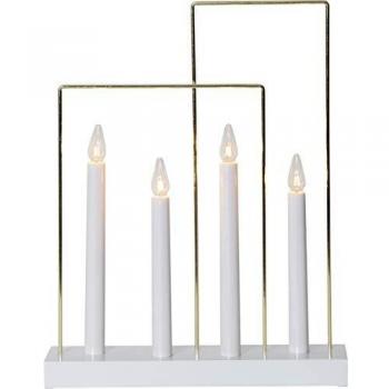 Candelabro de ventana Glossy Frame, 4 luces, blanco, material: madera y metal