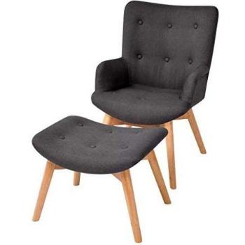 vidaXL Sillón con taburete reposapiés de tela gris