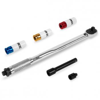 Llave dinamométrica ½ - 470Nm - 28-210Nm con juego de llaves de vaso de 3 piezas, barra de extensión y reductor