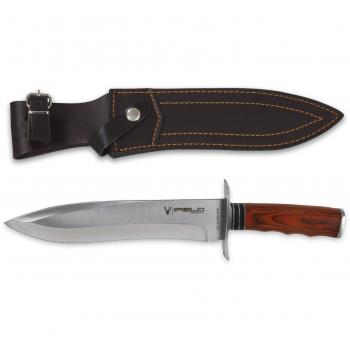 Cuchillo de caza deportivo iFIELD Camper EL29011, mango Stamina, total 37 cms, hoja 23,5 cms, virola acero, con funda de piel color marrón, herramienta de camping para pesca, caza, actividad deportiva