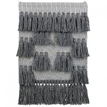 Decoración de Pared Boho Moderna de Algodón Gris Hecho a Mano con Borlas 60 x 90 cm Jiwa