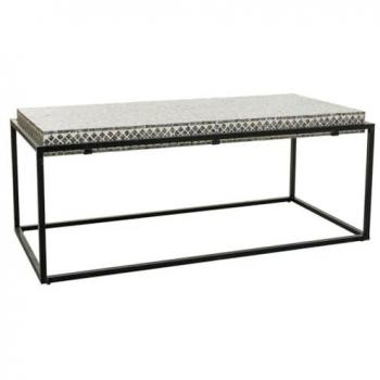 Mesa de centro rectangular de madera acabado en capiz gris 124x60x49h cm estilo Art Deco con 2 puertas
