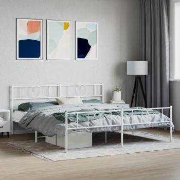Cama de metal blanco con cabecero y pie de cama 193x203 cm