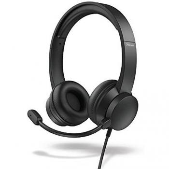 Trust Roha - Auriculares con Micrófono PC, Cómodo Suaves Almohadillas de Polipiel, Diadema Ajustable, Conexión USB, Control de Volumen en el Cable, per Oficina, Skype, Teams, Videoconferencia, Zoom
