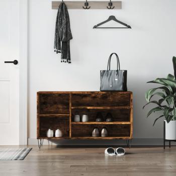 Mueble zapatero madera contrachapada 102x36x60 cm color blanco brillante, gris hormigón, gris sonoma y roble ahumado marrón