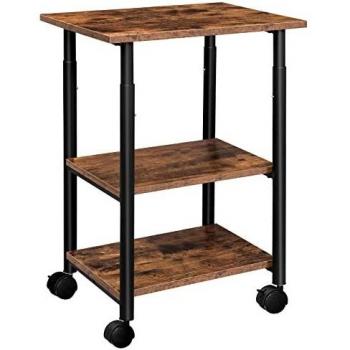 HOOBRO Mobile Printer Stand with Storage, 3-Tier Printer Cart, Height Adjustable Machine Cart on Wheels, Projector Cart, Shelving Unit, for Laser Pinter, Home Office, Rustic Brown EBF03PS01