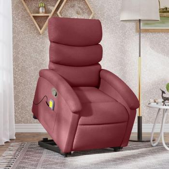 Sillón de masaje reclinable elevable de tela en colores gris claro, gris oscuro, negro y rojo tinto