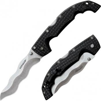 COLD STEEL 29AXW 5.5 INCH Folding Pocket Knife, Cold Steel Kris Voyager Folding Knife, 5.5in, AUS-10A, Kriss Blade, Black Griv-Ex Handle