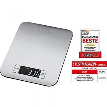 Proficook KW 1061 - Báscula de cocina digital, 5 kg pasos 1 g, función tara, color plateado