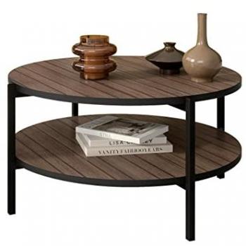 Mesa de centro redonda Providence 181, aglomerado laminado, negro y marrón, diámetro 85 cm, altura 42 cm