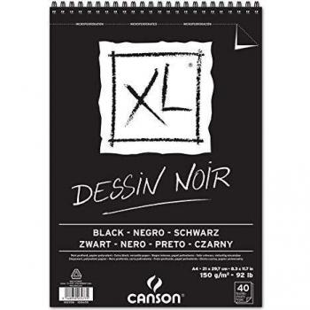 Ãlbum Espiral Microperforado, A4, 40 Hojas, Canson XL Black, Grano Fino 150g Negro