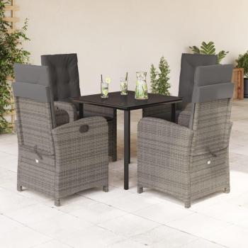 5-Piece Grey Poly Rattan Garden Dining Set with Cushions