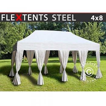 Carpa Plegable Rápida FleXtents de Acero 4x8m Blanca, incluye 6 Cortinas Impermeables