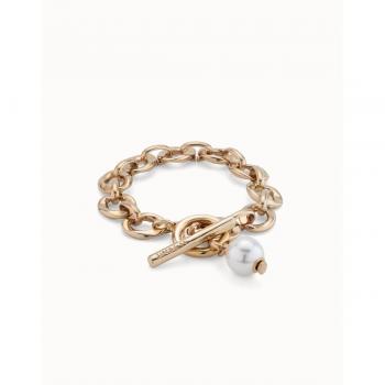 Pulsera Uno de 50 YOLO bañada en oro 18k con eslabones y charm de perla