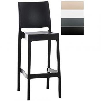 Taburete de Bar Maya Negro con Dossier y Reposapiés, Altura 75 cm, Apilable y Resistente a la Intemperie
