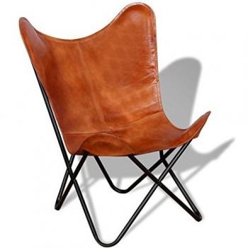 vidaXL Butterfly Chair Brown Real Leather