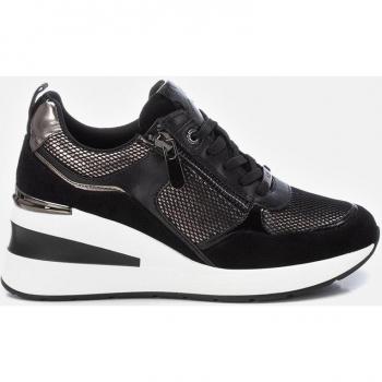 Zapatilla de mujer XTI 143073 plomo con cuña, cierre de cremallera y cordones