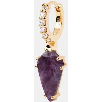 Pendiente individual de plata bañado en oro 18kt con piedra de color y circonitas