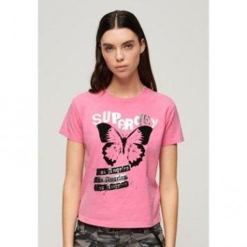 Camiseta gráfica Lo-fi Rock rosa Superdry para mujer con diseño de estilo indie
