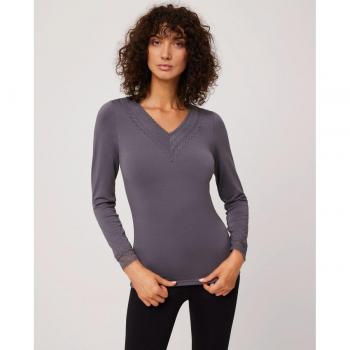 Camiseta térmica de mujer de manga larga con cuello en pico