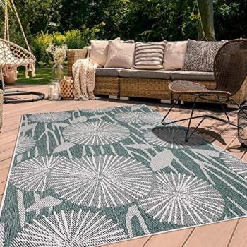 Alfombra Exterior Kilim Reversible Verde y Crema 120x170 cm