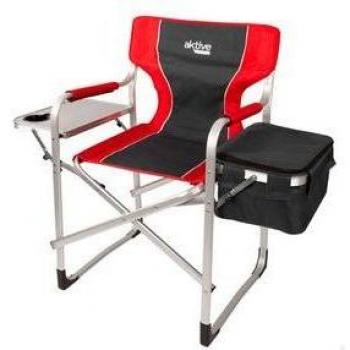 Silla de Camping Aktive con Mesa y Bolsa Térmica - Negro/Rojo 92,5x61x52 cm
