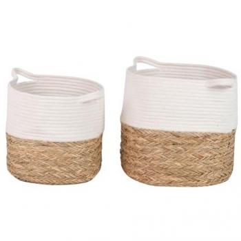 Adda Home - Set de 2 Cestos de Algodón y Algas, Medidas: 43x35x32 cm y 38x30x26 cm, Organizador de Objetos Práctico y Elegante