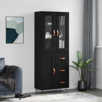 Aparador Alto Negro 69,5x34x180 cm de Madera Contrachapada con 1 Puerta y 3 Cajones - Mueble de Almacenaje Moderno para Salón