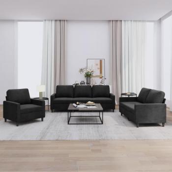 Conjunto de Sofás de 3 Piezas con Almohadas de Terciopelo Negro Vidaxl