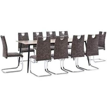 vidaXL Juego de Comedor 11 Piezas Cuero Sintético Mobiliario Decoración Interior Casa Hogar Robusto Duradero Resistente Funcional Práctico Útil Marrón