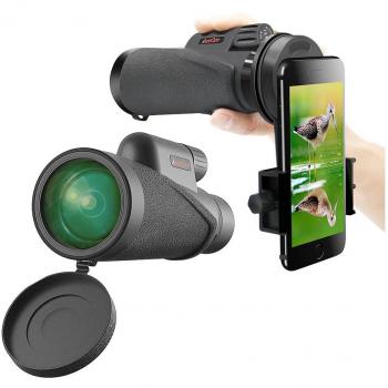 Telescopio Monocular, MeeQee 10×42 Portátil HD BAK4 Prism Telescope óptico con Universal Soporte para Teléfono Móvil, Amplio campo e impermeable-ideal para Observación de Aves / Caza / Tiro con arco / al aire libre